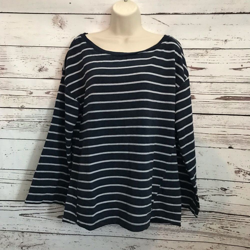 Treasure & Bond Bell Sleeve Striped Top Blue White Medium